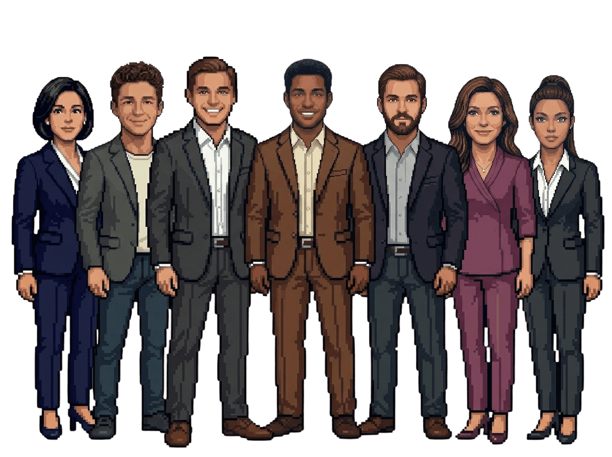 The Clyde cast, pixel-art characters from the app